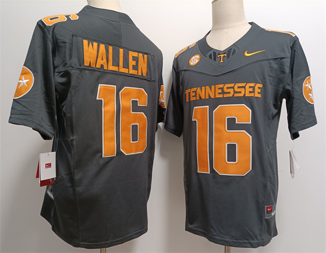 Men's Tennessee Volunteers #16 Morgan Wallen Grey F.U.S.E Stitched Jersey Men's Tennessee Volunteers #16 Morgan Wallen Grey F.U.S.E Stitched Jersey
