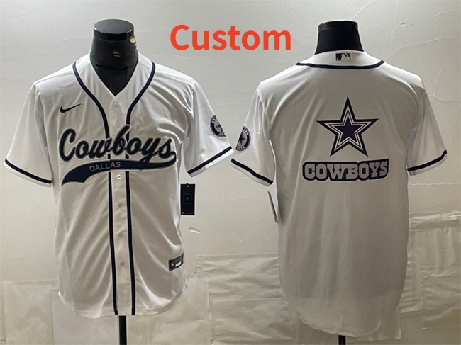 Custom Men's Dallas Cowboys White Team Big Logo With Patch Cool Base Stitched Baseball Jersey Custom Men's Dallas Cowboys White Team Big Logo With Patch Cool Base Stitched Baseball Jersey
