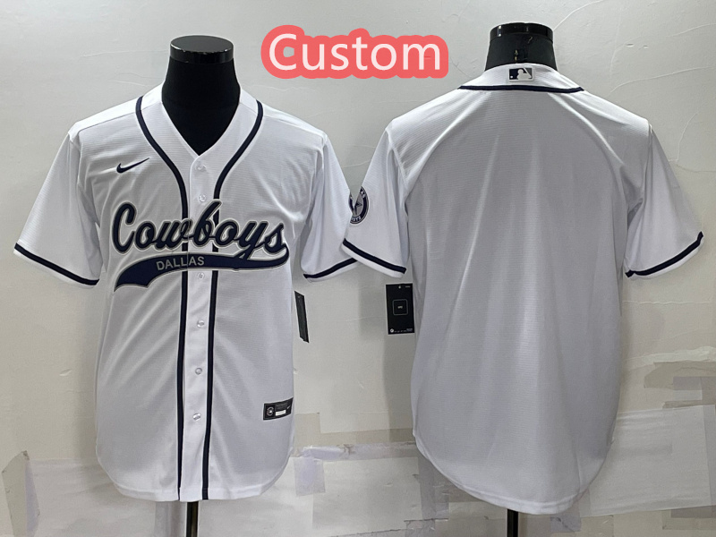 Custom Men's Dallas Cowboys White Cool Base Stitched Baseball Jersey Custom Men's Dallas Cowboys White Cool Base Stitched Baseball Jersey