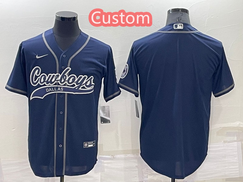 Custom Men's Dallas Cowboys Navy Cool Base Stitched Baseball Jersey Custom Men's Dallas Cowboys Navy Cool Base Stitched Baseball Jersey