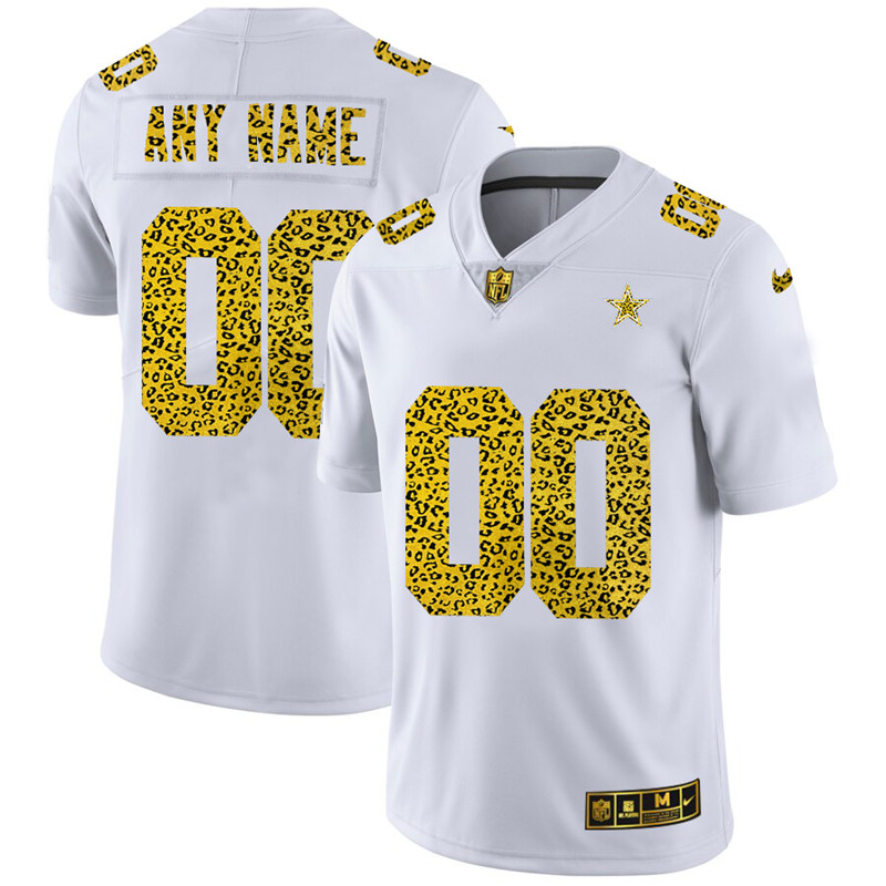 Dallas Cowboys Custom Men's Nike Flocked Leopard Print Vapor Limited NFL Jersey White Dallas Cowboys Custom Men's Nike Flocked Leopard Print Vapor Limited NFL Jersey White