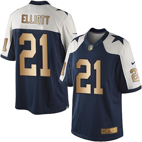Nike Cowboys #21 Ezekiel Elliott Navy Blue Thanksgiving Men's Customized Stitched NFL Limited Gold Jersey Nike Cowboys #21 Ezekiel Elliott Navy Blue Thanksgiving Men's Customized Stitched NFL Limited Gold Jersey
