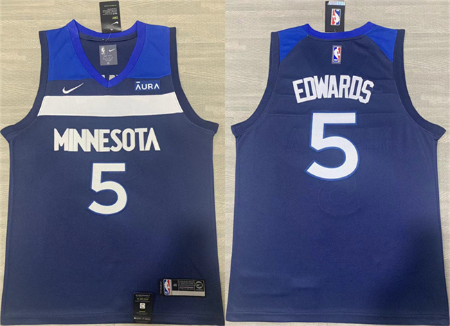 Men's Minnesota Timberwolves #5 Anthony Edwards Navy Icon Edition Stitched Jersey Men's Minnesota Timberwolves #5 Anthony Edwards Navy Icon Edition Stitched Jersey
