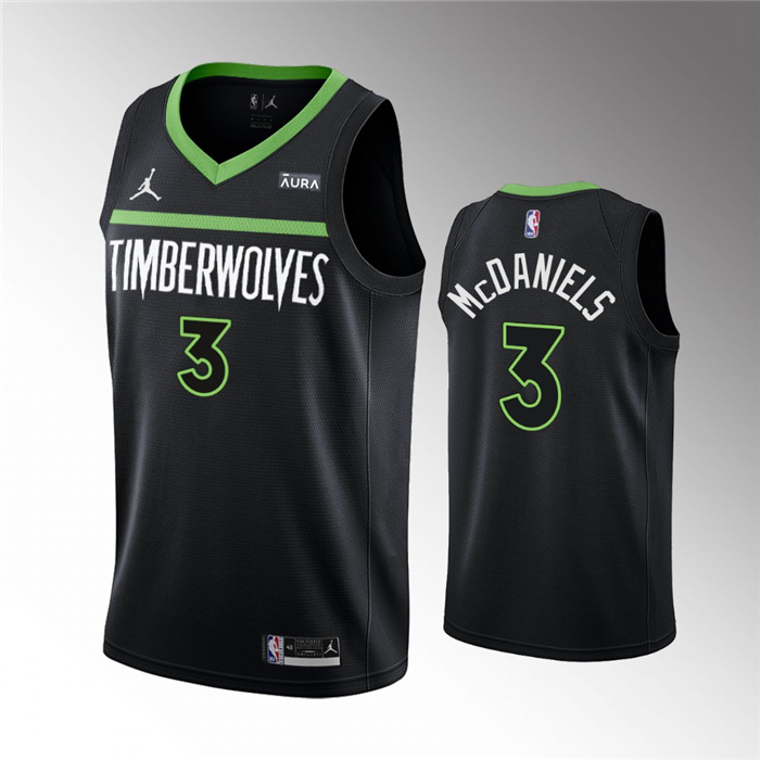 Men's Minnesota Timberwolves #3 Jaden McDaniels Black Statement Edition Stitched Jersey Men's Minnesota Timberwolves #3 Jaden McDaniels Black Statement Edition Stitched Jersey