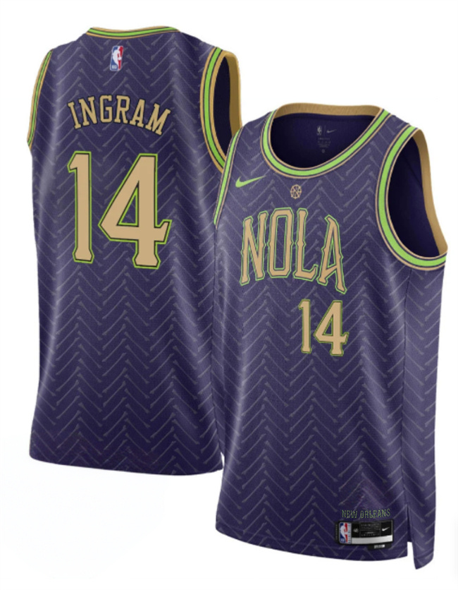 Men's New Orleans Pelicans #14 Brandon Ingram Purple 2024-25 City Ediiton Stitched Basketball Jersey Men's New Orleans Pelicans #14 Brandon Ingram Purple 2024-25 City Ediiton Stitched Basketball Jersey