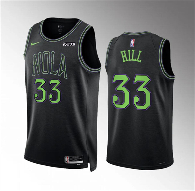 Men's New Orleans Pelicans #33 Malcolm Hill Black City Edition Stitched Basketball Jersey Men's New Orleans Pelicans #33 Malcolm Hill Black City Edition Stitched Basketball Jersey