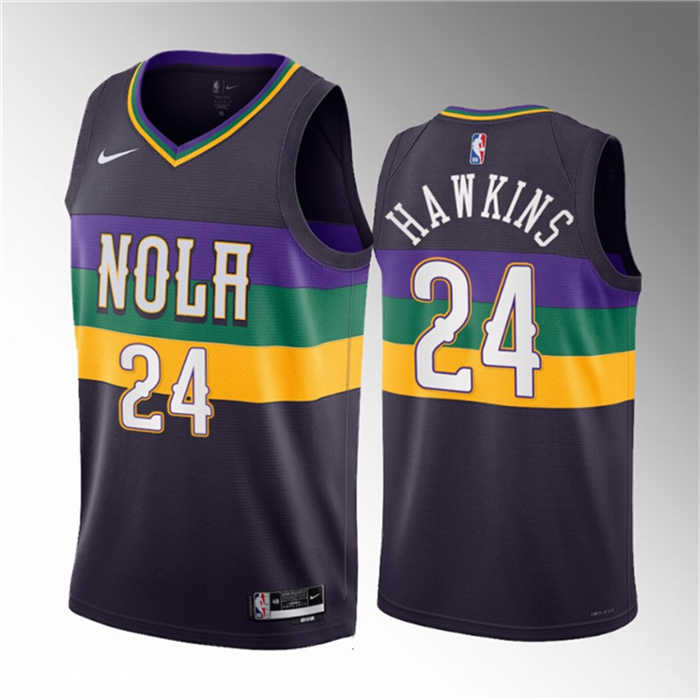 Men's New Orleans Pelicans #24 Jordan Hawkins Purple 2023 Draft City Edition Stitched Basketball Jersey Men's New Orleans Pelicans #24 Jordan Hawkins Purple 2023 Draft City Edition Stitched Basketball Jersey
