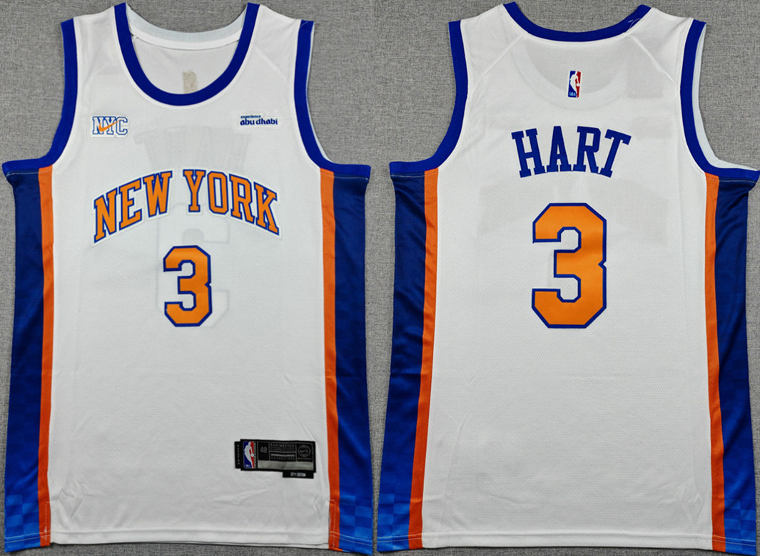 Men's New Yok Knicks #3 Josh Hart White 2024-25 City Edition Stitched Basketball Jersey Men's New Yok Knicks #3 Josh Hart White 2024-25 City Edition Stitched Basketball Jersey