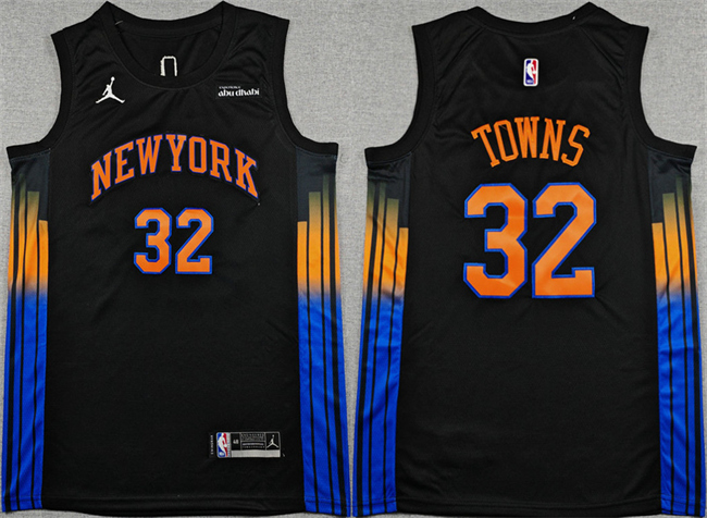 Men's New Yok Knicks #32 Karl-Anthony Towns Black 2025 26 Statement Edition Stitched Basketball Jersey Men's New Yok Knicks #32 Karl-Anthony Towns Black 2025 26 Statement Edition Stitched Basketball Jersey