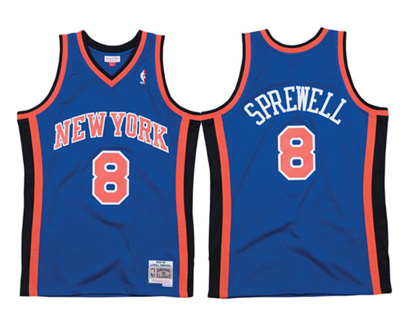 Men's New Yok Knicks #8 Latrell Sprewell Blue 1998-99 Road Swingman Stitched Jersey Men's New Yok Knicks #8 Latrell Sprewell Blue 1998-99 Road Swingman Stitched Jersey