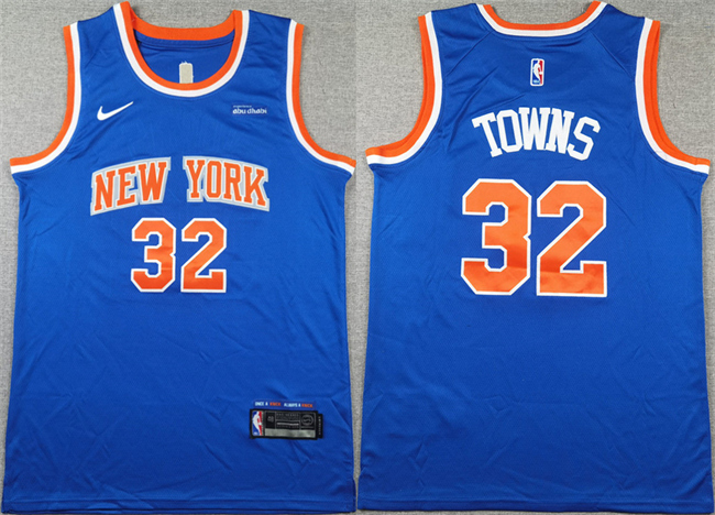 Men's New Yok Knicks #32 Karl-Anthony Towns Blue Icon Edition Edition Stitched Basketball Jersey Men's New Yok Knicks #32 Karl-Anthony Towns Blue Icon Edition Edition Stitched Basketball Jersey