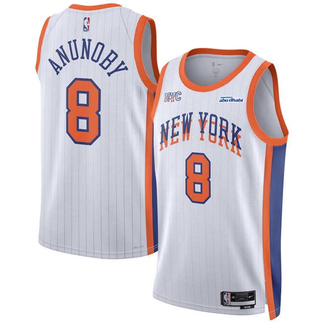 Men's New Yok Knicks #8 OG Anunoby White 2024 25 City Edition Stitched Basketball Jersey Men's New Yok Knicks #8 OG Anunoby White 2024 25 City Edition Stitched Basketball Jersey