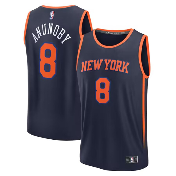 Men's New Yok Knicks #8 OG Anunoby Navy Statement Edition Stitched Basketball Jersey Men's New Yok Knicks #8 OG Anunoby Navy Statement Edition Stitched Basketball Jersey