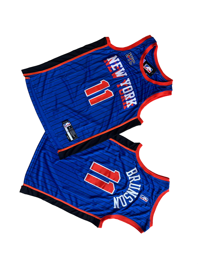 Men's New Yok Knicks #11 Jalen Brunson Blue City Edition Stitched Basketball Jersey Men's New Yok Knicks #11 Jalen Brunson Blue City Edition Stitched Basketball Jersey