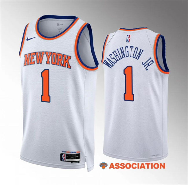 Men's New Yok Knicks #1 Duane Washington Jr White Association Edition Stitched Basketball Jersey Men's New Yok Knicks #1 Duane Washington Jr White Association Edition Stitched Basketball Jersey