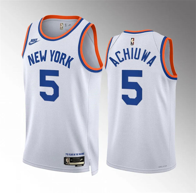 Men's New Yok Knicks #5 Precious Achiuwa White 2021 22 City Edition Stitched Basketball Jersey Men's New Yok Knicks #5 Precious Achiuwa White 2021 22 City Edition Stitched Basketball Jersey