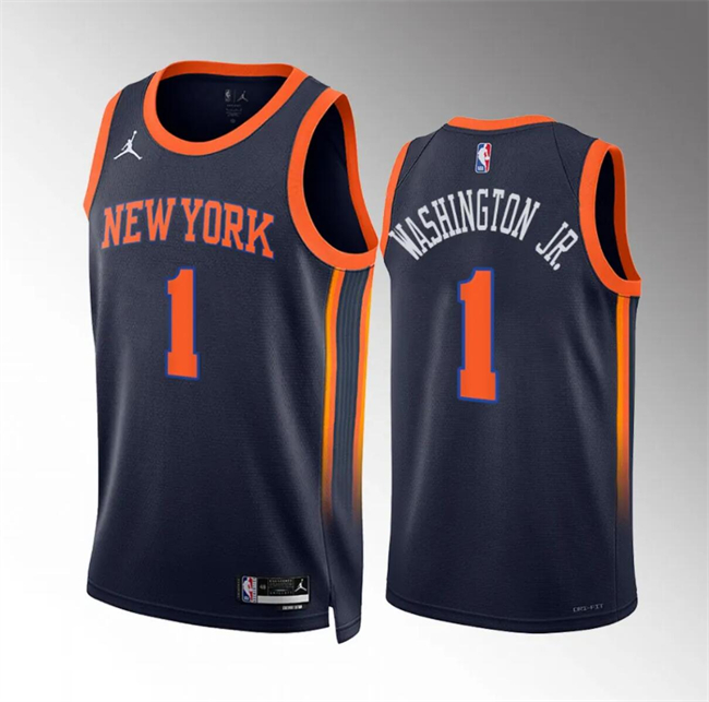 Men's New Yok Knicks #1 Duane Washington Jr Navy Statement Edition Stitched Basketball Jersey Men's New Yok Knicks #1 Duane Washington Jr Navy Statement Edition Stitched Basketball Jersey