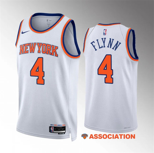 Men's New Yok Knicks #4 Malachi Flynn White Association Edition Stitched Basketball Jersey Men's New Yok Knicks #4 Malachi Flynn White Association Edition Stitched Basketball Jersey