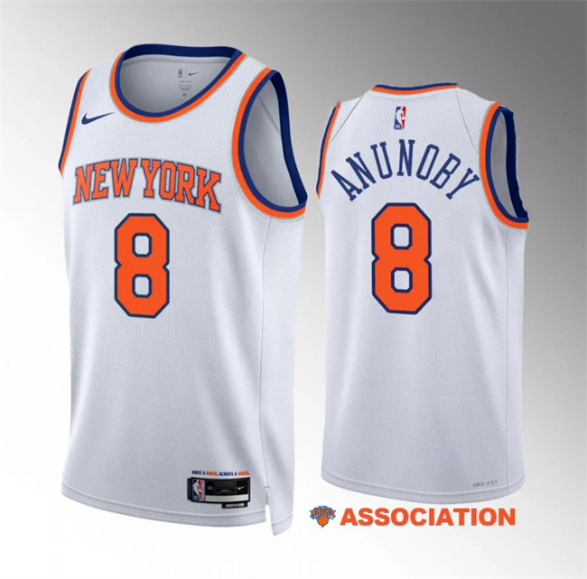 Men's New Yok Knicks #8 OG Anunoby White Association Edition Stitched Basketball Jersey Men's New Yok Knicks #8 OG Anunoby White Association Edition Stitched Basketball Jersey