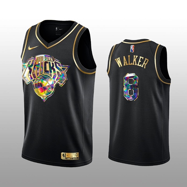 New York Knicks #8 Kemba Walker 2021 22 Black Golden Edition 75th Anniversary Diamond Logo Stitched Basketball Jersey New York Knicks #8 Kemba Walker 2021 22 Black Golden Edition 75th Anniversary Diamond Logo Stitched Basketball Jersey