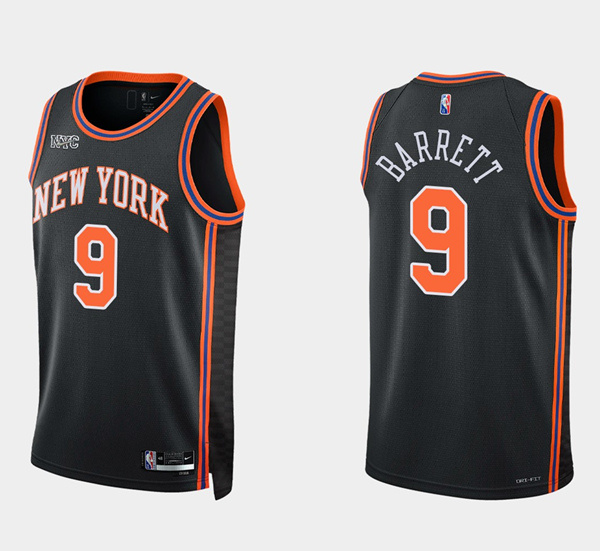 New Yok Knicks #9 Rj Barrett Black 75th Anniversary Stitched Swingman Basketball Jersey New Yok Knicks #9 Rj Barrett Black 75th Anniversary Stitched Swingman Basketball Jersey