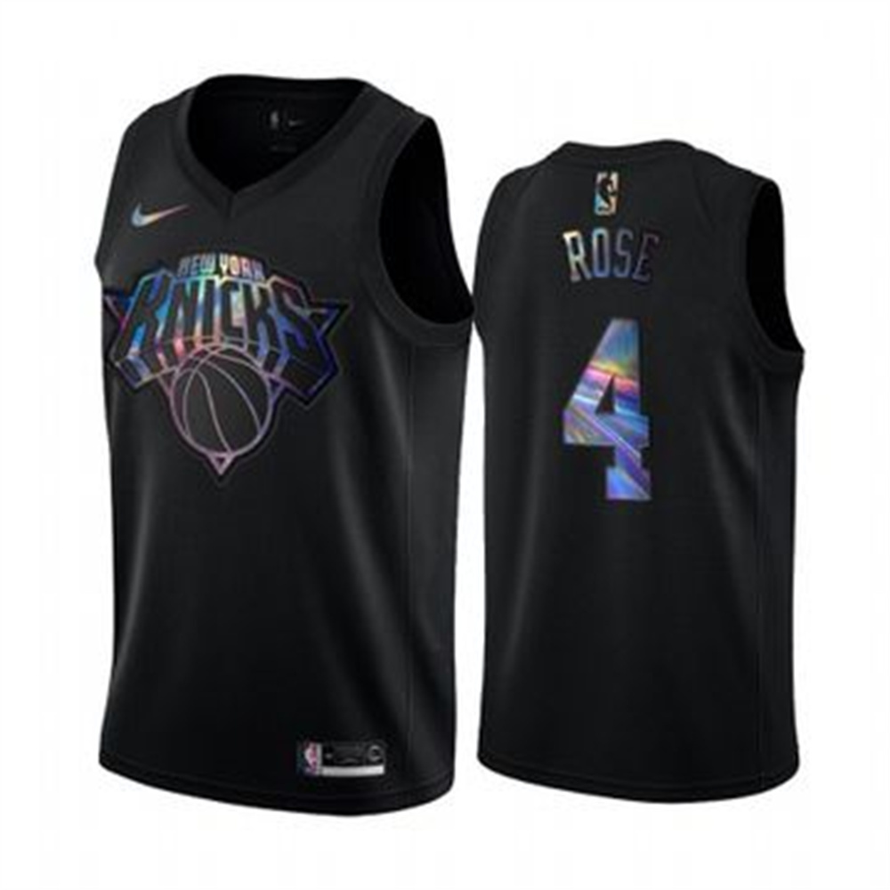 Nike Knicks #4 Derrick Rose Men's Iridescent Holographic Collection NBA Jersey - Black Nike Knicks #4 Derrick Rose Men's Iridescent Holographic Collection NBA Jersey - Black