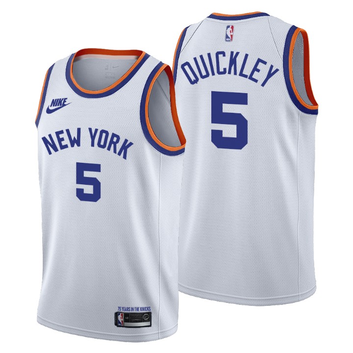 New York Knicks #5 Immanuel Quickley Men's Nike Releases Classic Edition NBA 75th Anniversary Jersey White New York Knicks #5 Immanuel Quickley Men's Nike Releases Classic Edition NBA 75th Anniversary Jersey White