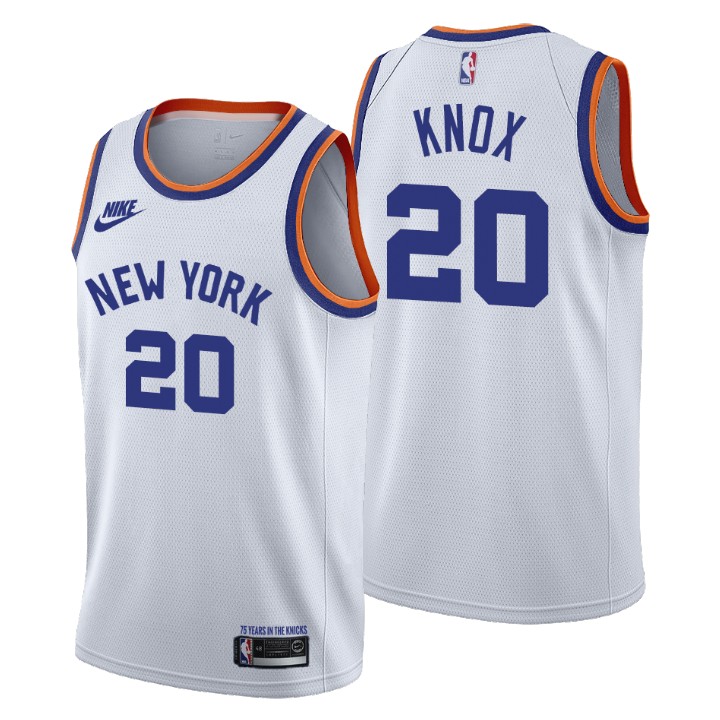 New York Knicks #20 Kevin Knox Men's Nike Releases Classic Edition NBA 75th Anniversary Jersey White New York Knicks #20 Kevin Knox Men's Nike Releases Classic Edition NBA 75th Anniversary Jersey White