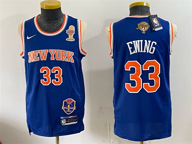 Men's New Yok Knicks #33 Patrick Ewing Black 2026 Finals Champions Patch Statement Edition Stitched Jersey Men's New Yok Knicks #33 Patrick Ewing Black 2026 Finals Champions Patch Statement Edition Stitched Jersey