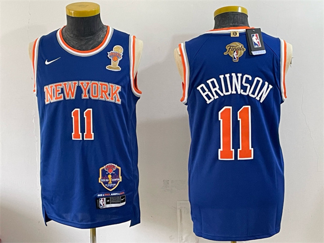Men's New Yok Knicks #11 Jalen Brunson Blue 2026 Finals Champions Patch Statement Edition Stitched Jersey Men's New Yok Knicks #11 Jalen Brunson Blue 2026 Finals Champions Patch Statement Edition Stitched Jersey