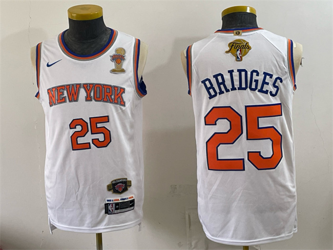 Men's New Yok Knicks #25 Mikal Bridges White 2026 Finals Champions Patch Statement Edition Stitched Jersey Men's New Yok Knicks #25 Mikal Bridges White 2026 Finals Champions Patch Statement Edition Stitched Jersey