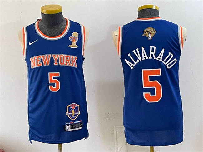 Men's New Yok Knicks #5 Jose Alvarado Blue 2026 Finals Champions Patch Statement Edition Stitched Jersey Men's New Yok Knicks #5 Jose Alvarado Blue 2026 Finals Champions Patch Statement Edition Stitched Jersey