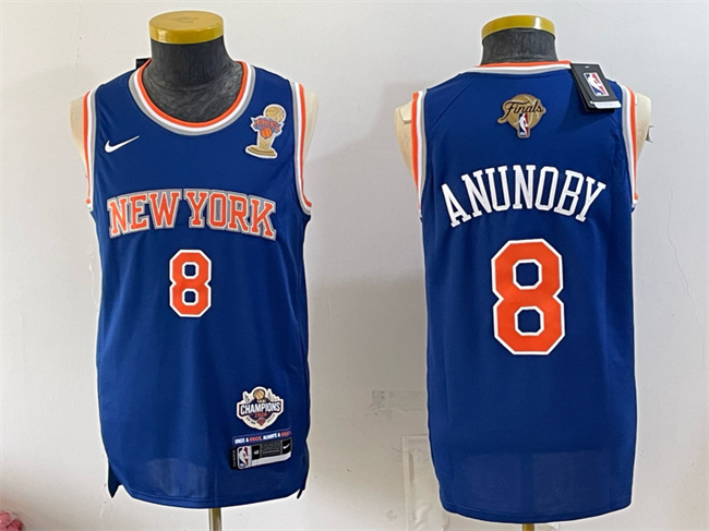 Men's New Yok Knicks #8 OG Anunoby Blue 2026 Finals Champions Patch Statement Edition Stitched Jersey Men's New Yok Knicks #8 OG Anunoby Blue 2026 Finals Champions Patch Statement Edition Stitched Jersey