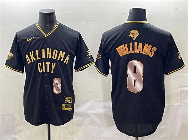 Men's Oklahoma City Thunder #8 Jalen Williams Black Gold 2025 Finals Vapor Stitched Baseball Jersey Men's Oklahoma City Thunder #8 Jalen Williams Black Gold 2025 Finals Vapor Stitched Baseball Jersey