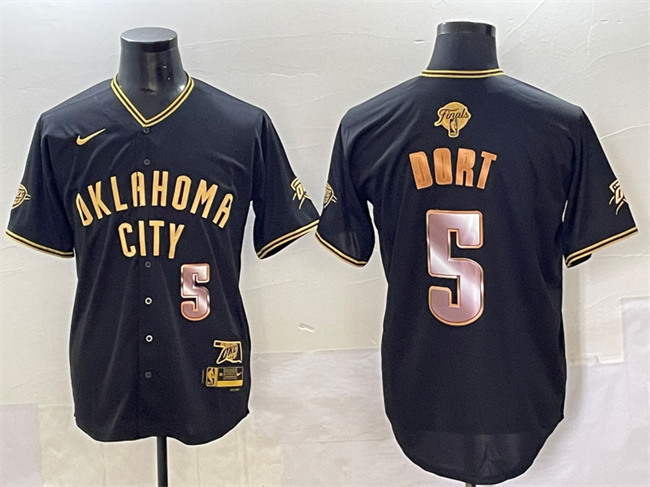 Men's Oklahoma City Thunder #5 Luguentz Dort Black Gold 2025 Finals Vapor Stitched Baseball Jersey Men's Oklahoma City Thunder #5 Luguentz Dort Black Gold 2025 Finals Vapor Stitched Baseball Jersey
