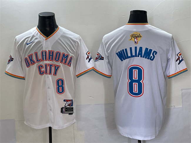 Men's Oklahoma City Thunder #8 Jalen Williams White 2025 Finals Vapor Stitched Baseball Jersey Men's Oklahoma City Thunder #8 Jalen Williams White 2025 Finals Vapor Stitched Baseball Jersey