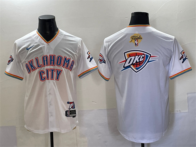 Men's Oklahoma City Thunder Team Big Logo White 2025 Finals Vapor Stitched Baseball Jersey Men's Oklahoma City Thunder Team Big Logo White 2025 Finals Vapor Stitched Baseball Jersey