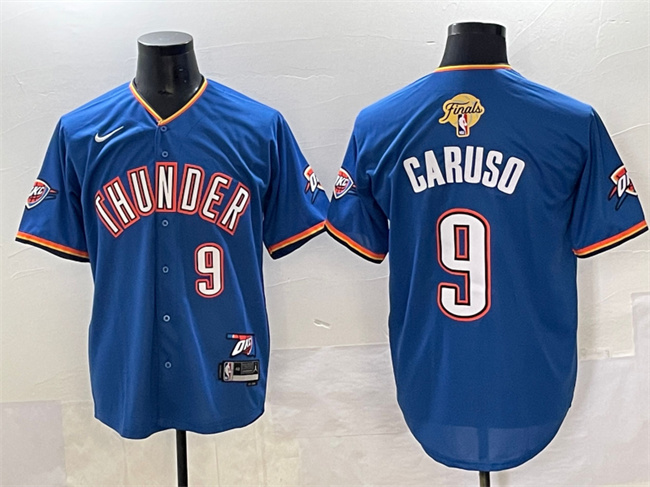 Men's Oklahoma City Thunder #9 Alex Caruso Blue 2025 Finals Vapor Stitched Baseball Jersey Men's Oklahoma City Thunder #9 Alex Caruso Blue 2025 Finals Vapor Stitched Baseball Jersey