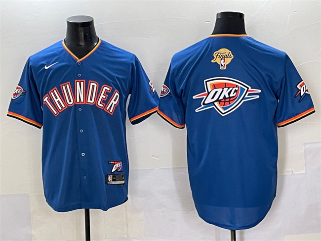 Men's Oklahoma City Thunder Team Big Logo Blue 2025 Finals Vapor Stitched Baseball Jersey Men's Oklahoma City Thunder Team Big Logo Blue 2025 Finals Vapor Stitched Baseball Jersey