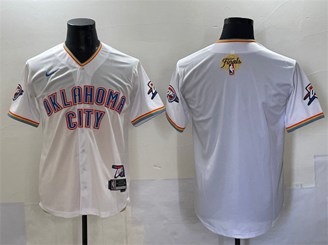 Men's Oklahoma City Thunder Blank White 2025 Finals Vapor Stitched Baseball Jersey Men's Oklahoma City Thunder Blank White 2025 Finals Vapor Stitched Baseball Jersey