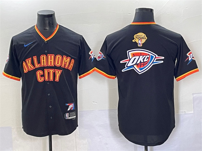 Men's Oklahoma City Thunder Team Big Logo Black 2025 Finals Vapor Stitched Baseball Jersey Men's Oklahoma City Thunder Team Big Logo Black 2025 Finals Vapor Stitched Baseball Jersey