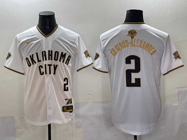 Men's Oklahoma City Thunder #2 Shai Gilgeous-Alexander White Gold 2025 Finals Vapor Stitched Baseball Jersey Men's Oklahoma City Thunder #2 Shai Gilgeous-Alexander White Gold 2025 Finals Vapor Stitched Baseball Jersey