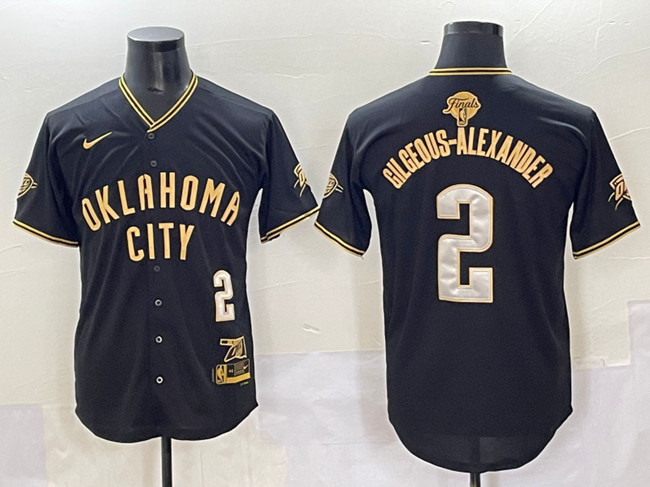 Men's Oklahoma City Thunder #2 Shai Gilgeous-Alexander Black Gold 2025 Finals Vapor Stitched Baseball Jersey Men's Oklahoma City Thunder #2 Shai Gilgeous-Alexander Black Gold 2025 Finals Vapor Stitched Baseball Jersey