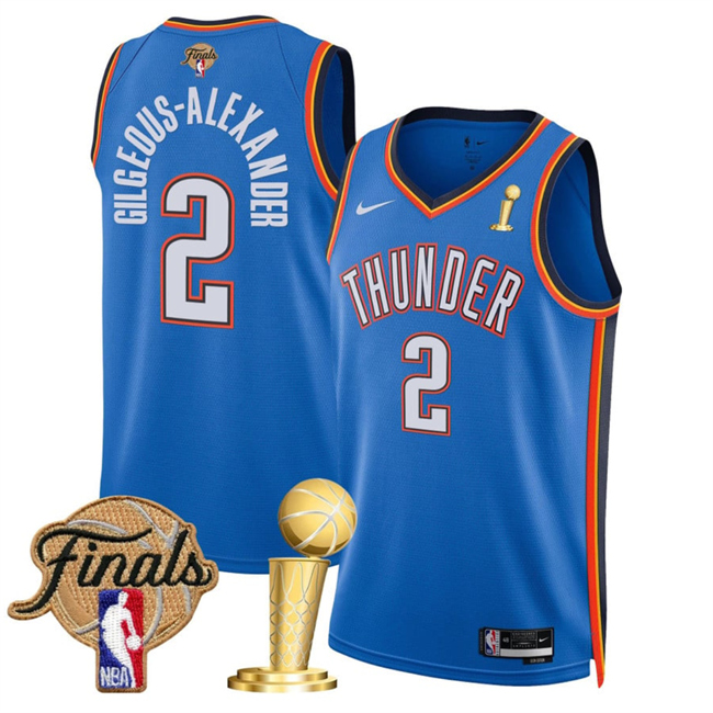 Men's Oklahoma City Thunder #2 Shai Gilgeous-Alexander Blue 2025 Finals Patch And Finals Champions Patch Icon Edition Stitched Basketball Jersey Men's Oklahoma City Thunder #2 Shai Gilgeous-Alexander Blue 2025 Finals Patch And Finals Champions Patch Icon Edition Stitched Basketball Jersey