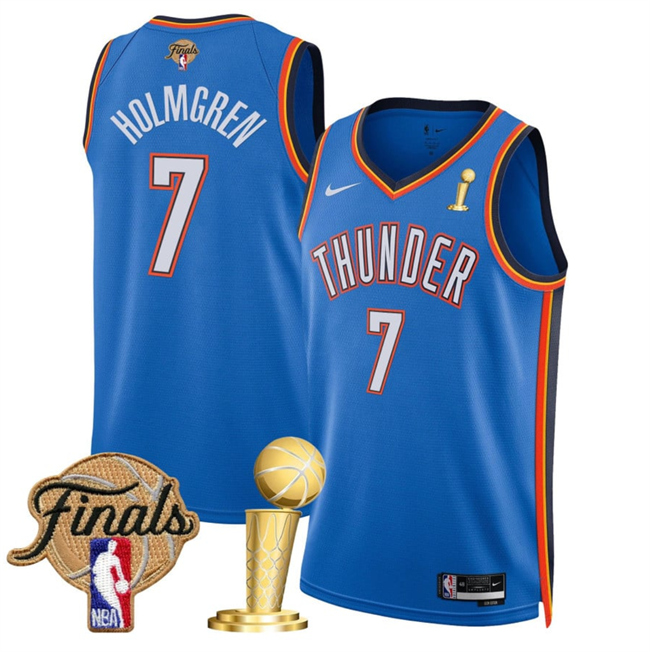 Men's Oklahoma City Thunder #7 Chet Holmgren Blue 2025 Finals Patch And Finals Champions Patch Icon Edition Stitched Basketball Jersey Men's Oklahoma City Thunder #7 Chet Holmgren Blue 2025 Finals Patch And Finals Champions Patch Icon Edition Stitched Basketball Jersey