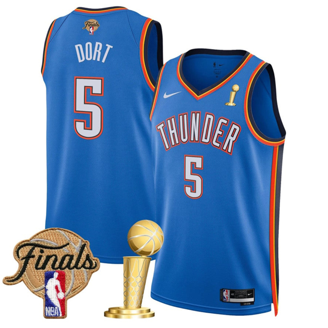 Men's Oklahoma City Thunder #5 Luguentz Dort Blue 2025 Finals Patch And Finals Champions Patch Icon Edition Stitched Basketball Jersey Men's Oklahoma City Thunder #5 Luguentz Dort Blue 2025 Finals Patch And Finals Champions Patch Icon Edition Stitched Basketball Jersey