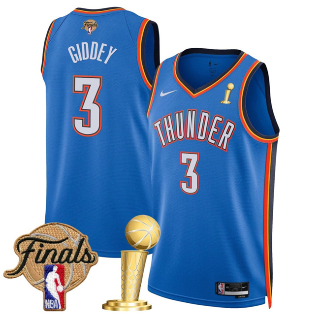 Men's Oklahoma City Thunder #3 Dillon Jones Blue 2025 Finals Patch And Finals Champions Patch Icon Edition Stitched Basketball Jersey Men's Oklahoma City Thunder #3 Dillon Jones Blue 2025 Finals Patch And Finals Champions Patch Icon Edition Stitched Basketball Jersey