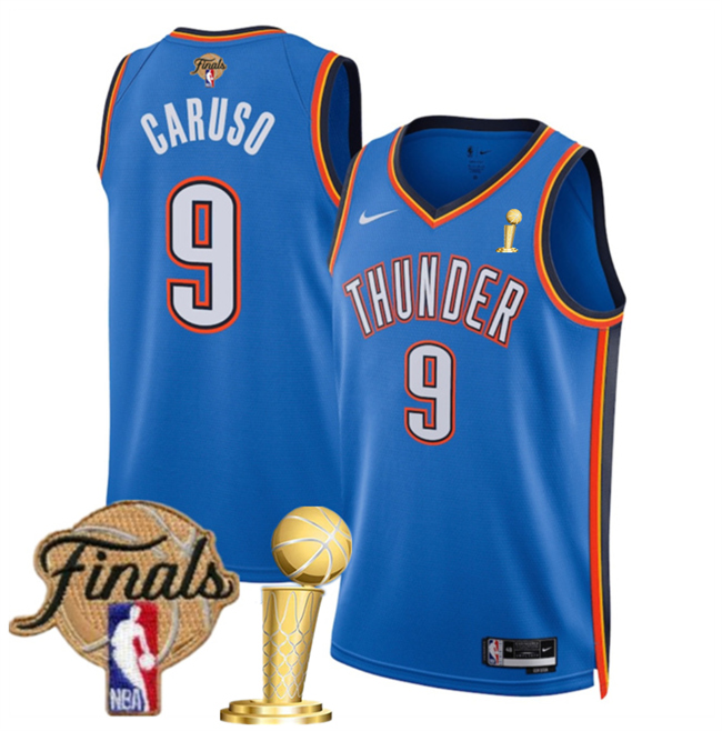 Men's Oklahoma City Thunder #9 Alex Caruso Blue 2025 Finals Patch And Finals Champions Patch Icon Edition Stitched Basketball Jersey Men's Oklahoma City Thunder #9 Alex Caruso Blue 2025 Finals Patch And Finals Champions Patch Icon Edition Stitched Basketball Jersey