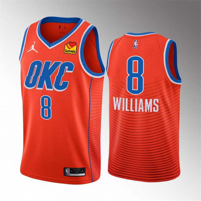 Men's Oklahoma City Thunder #8 Jalen Williams Orange Statement Edition Stitched Basketball Jersey Men's Oklahoma City Thunder #8 Jalen Williams Orange Statement Edition Stitched Basketball Jersey