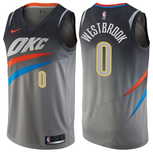 Nike Thunder #0 Russell Westbrook Gray NBA Swingman City Edition Jersey Nike Thunder #0 Russell Westbrook Gray NBA Swingman City Edition Jersey